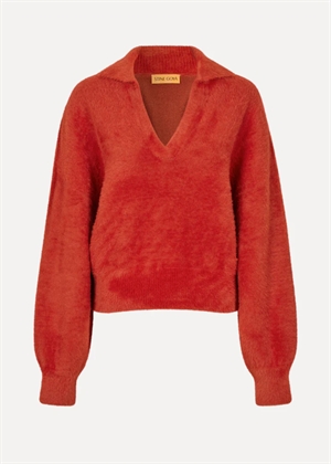 Long sleeve v neckline collar jumper Red Ochre Stine Goya 